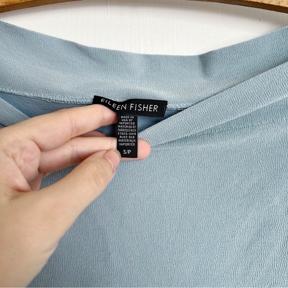 Eileen Fisher • Washable Stretch Crepe Shift Dress boat neck aqua blue - Picture 4 of 10